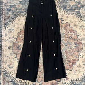Tricotto Black Wide-Leg Pants with Silver Button Accents